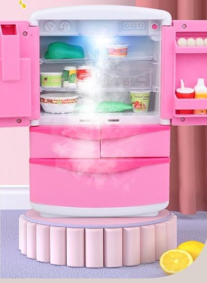 Plutofit Kitchen Toys Fridge Refrigerator with Ice Dispenser Ice Cubes Pretend Play Appliance for Kids, with Kitchen Playset Accessories Music, Light and Steam Function for Girls and Boys - Image 2